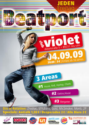 Party Flyer: 16 Party "Funky Time" @ Club Violet am 04.09.2009 in Neu-Ulm