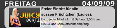 Party Flyer: JIUCY BEATZ am 04.09.2009 in Senden