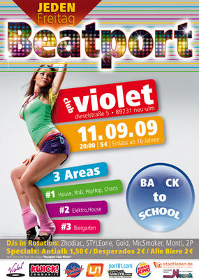 Party Flyer: 16 Party "Back To School" @ Club Violet am 11.09.2009 in Neu-Ulm