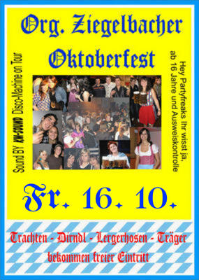 Party Flyer: Oktoberfest in Ziegelbach am 16.10.2009 in Bad Wurzach