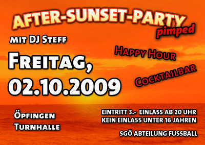 Party Flyer: After-Sunset-Party pimped! am 02.10.2009 in Öpfingen
