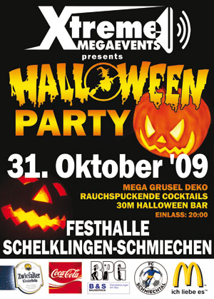 Party Flyer: MEGA HALLOWEEN PARTY - Schmiechen am 31.10.2009 in Schelklingen