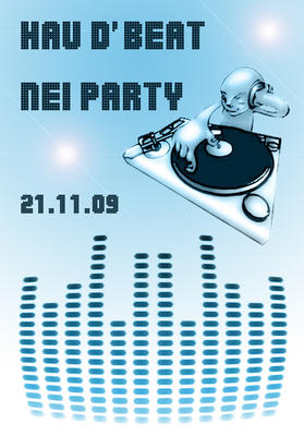 Party Flyer: Die Party "Hau de Beat nei" im Landjugendheim Fronhofen am 21.11.2009 in Fronreute