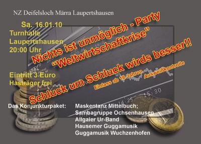 Party Flyer: Nichts ist unmglich Party NZ Laupertshausen e.v. am 16.01.2010 in Biberach an der Ri