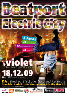 Party Flyer: 16 Party "Electric City" @ Club Violet am 18.12.2009 in Neu-Ulm