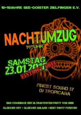 Party Flyer: 10+10 Jahre See-Goister Zielfingen e.V. am 23.01.2010 in Mengen