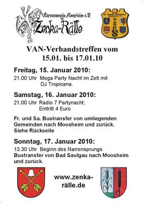 Party Flyer: Mega Fasnetsdisco mit DJ Tropicana in Moosheim am 15.01.2010 in Bad Saulgau