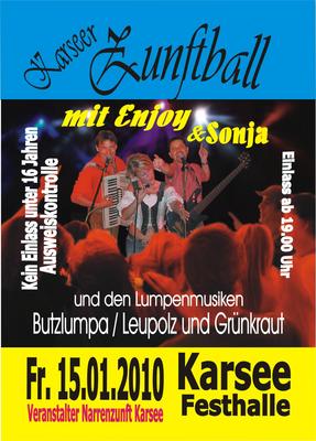 Party Flyer: Karseer Zunftball mit ENJOY & Sonja am 15.01.2010 in Wangen im Allgu