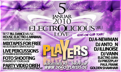 Party Flyer: Electrolicious @ Players in Ulm am 05.01.2010 in Ulm