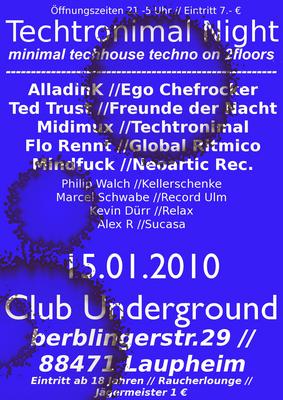 Party Flyer: Techtronimal Night am 15.01.2010 in Laupheim