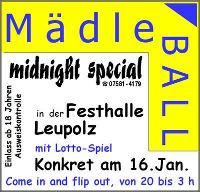 Party Flyer: Mdleball Leupolz Legendr am 16.01.2010 in Wangen im Allgu