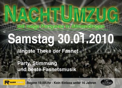 Party Flyer: Nachtumzug Allmendingen - Halle + Zelt am 30.01.2010 in Allmendingen
