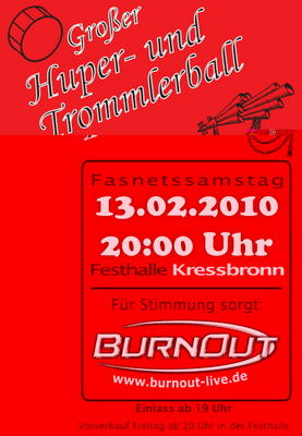 Party Flyer: Hupen und Trommlerball mit BurnOut am 13.02.2010 in Kressbronn