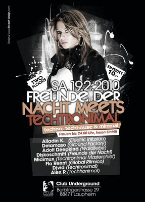 Party Flyer: Freunde der Nacht meets Techtronimal am 19.02.2010 in Laupheim