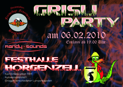 Party Flyer: Grisu Party - Feuerwehrball Festhalle Horgenzell am 06.02.2010 in Horgenzell