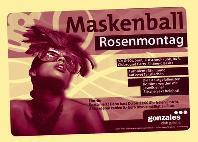 Party Flyer: Rosenmontagsparty / Maskenball am 15.02.2010 in Ravensburg