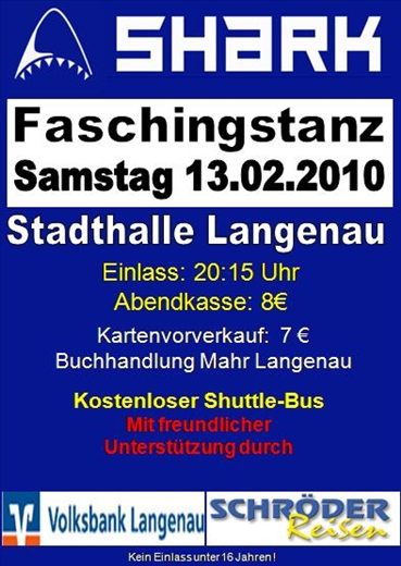 Party Flyer: Faschingstanz mit SHARK @ Langenau am 13.02.2010 in Langenau