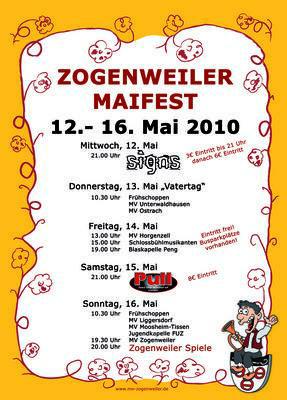 Party Flyer: SIGNS rockt beim Zogenweiler Maifest 2010 am 12.05.2010 in Horgenzell