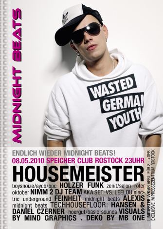 Party Flyer: MIDNIGHT BEATS @ HOUSEMEISTER am 08.05.2010 in Rostock