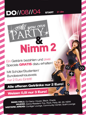 Party Flyer: ARENA Gnzburg - All you can Party & Nimm 2 am 08.04.2010 in Gnzburg (Kreisstadt)
