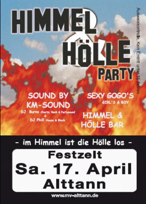 Party Flyer: Himmel & Hölle Party in Altann am 17.04.2010 in Wolfegg