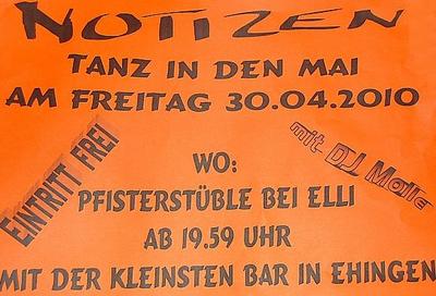 Party Flyer: Tanz in den Mai am 30.04.2010 in Ehingen a.d. Donau