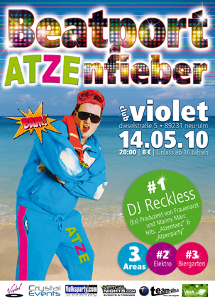 Party Flyer: 16 Party "Atzenfieber" (mit AtzenDJ Reckless) @ Club Violet am 14.05.2010 in Neu-Ulm