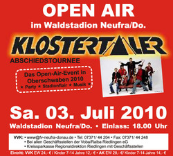 Party Flyer: Groes Klostertaler Open-Air im Waldstadion Neufra am 03.07.2010 in Riedlingen