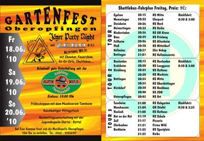Party Flyer: Gartenfest Oberopfingen am 19.06.2010 in Kirchdorf an der Iller