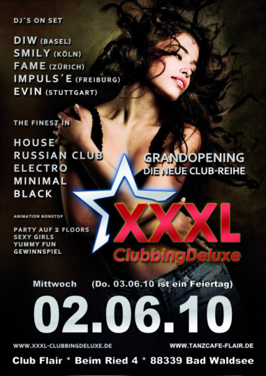 Party Flyer: Big Oppening XXXL Clubbingdeluxe am 02.06.2010 in Bad Waldsee
