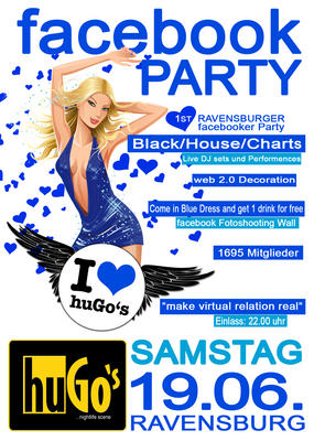 Party Flyer: I Love huGos die facebooker Party am 19.06.2010 in Ravensburg