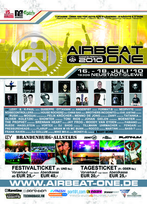 Party Flyer: AIRBEAT ONE 2010 / Dance Festival am 16.07.2010 in Neustadt-Glewe