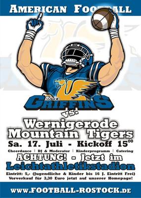 Party Flyer: Rostock Griffins vs. Wernigerode Mountain Tigers am 17.07.2010 in Rostock