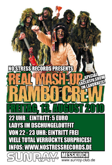 Party Flyer: NOSTRESS Pres.REAL MASH-UP RAMBO CREW am 13.08.2010 in Mekirch