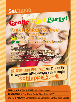 Party Flyer: ARENA Gnzburg - Groe Flirtnacht am 14.08.2010 in Gnzburg (Kreisstadt)