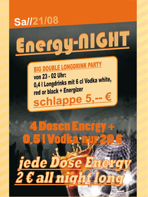 Party Flyer: ARENA Gnzburg - Energy Night am 21.08.2010 in Gnzburg (Kreisstadt)