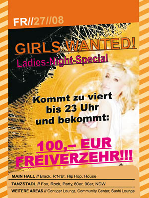 Party Flyer: ARENA Gnzburg - Girls Wanted! am 27.08.2010 in Gnzburg (Kreisstadt)
