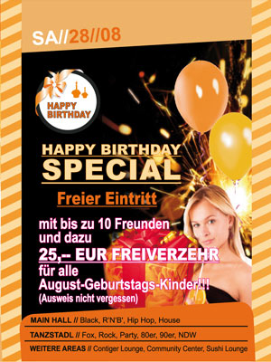 Party Flyer: ARENA Gnzburg - Happy Birthday August am 28.08.2010 in Gnzburg (Kreisstadt)