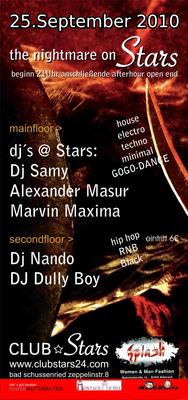 Party Flyer: the nightmare on Stars am 25.09.2010 in Bad Schussenried