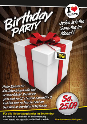 Party Flyer: Die I Love huGo's Birthday Party am 25.09.2010 in Ravensburg