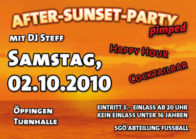 Party Flyer: After-Sunset-Party pimped! am 02.10.2010 in Öpfingen