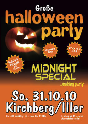 Party Flyer: halloween-party mit Midnight Special am 31.10.2010 in Kirchberg an der Iller