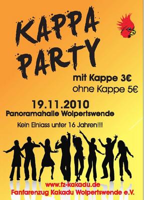 Party Flyer: Kappaparty des Fanfarenzug Kakadu Wolpertswende e.V. am 19.11.2010 in Wolpertswende