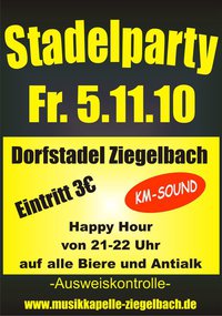 Party Flyer: Stadelparty im Dorfstadel Ziegelbach am 05.11.2010 in Bad Wurzach