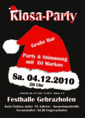 Party Flyer: Klosa-Party mit DJ Markus am 04.12.2010 in Leutkirch im Allgu