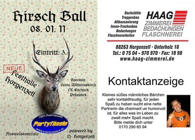 Party Flyer: Hirsch Ball am 08.01.2011 in Horgenzell