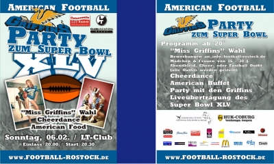 Party Flyer: Aufstiegs-Party und Superbowl XLV am 06.02.2011 in Rostock