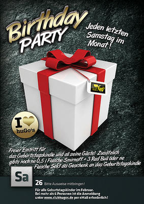Party Flyer: Die I Love huGo's Birthday Party am 26.02.2011 in Ravensburg