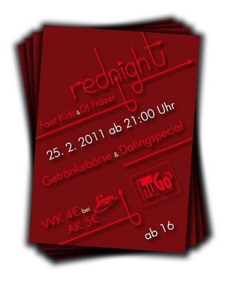Party Flyer: rednight - colored night | 25.Februar 2011 | HuGos Ravensburg am 25.02.2011 in Ravensburg
