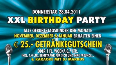 Party Flyer: XXL Birthday Party & Mexican Ladies Night & WetnWild Shower Contest am 28.04.2011 in Lbeck